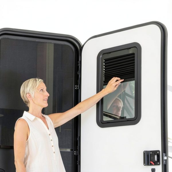 Lippert Thin Shade RV Door Black 12x3 Inch Cordless Sunshade-5